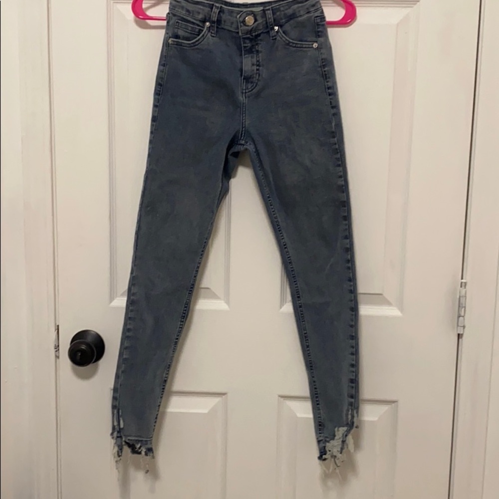 Topshop dark grey wash skinny Jamie ripped hem
